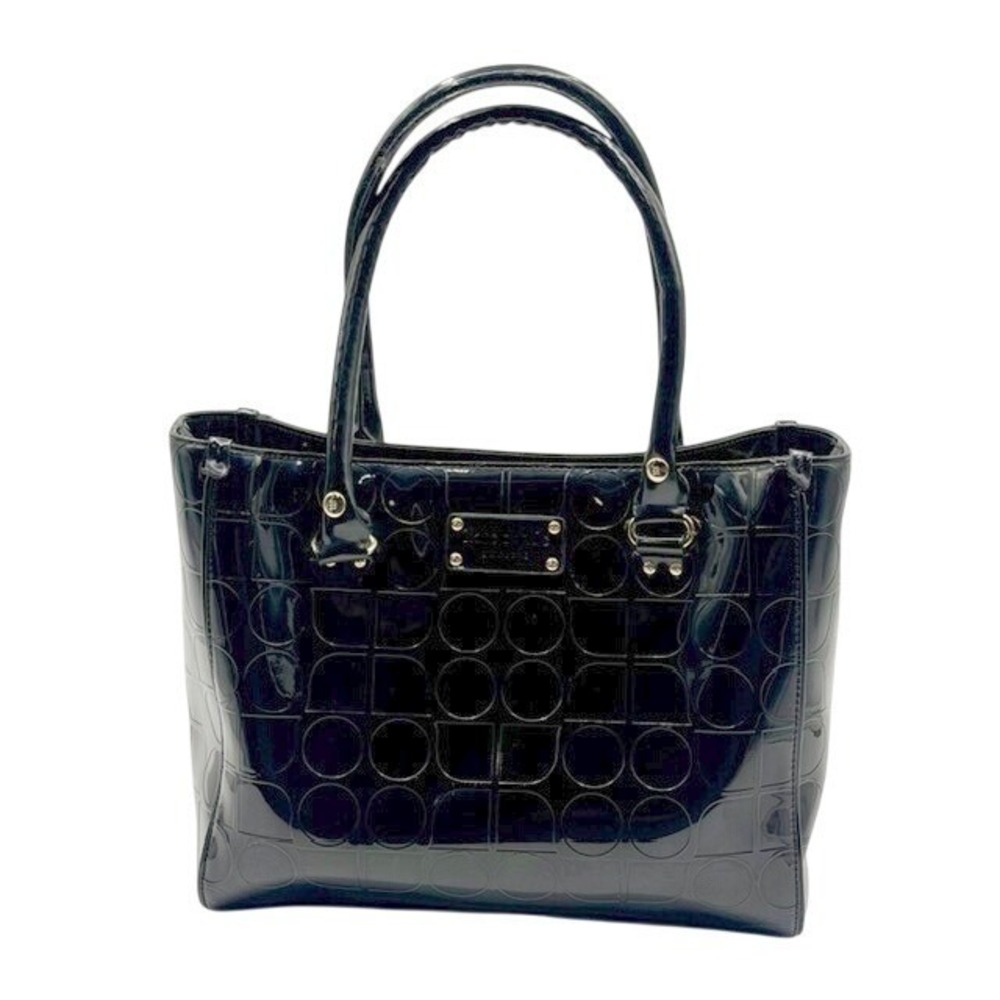 Kate Spade Black Patent Leather Embossed Spade Geometric Tote Bag Gold Lining - Picture 1 of 10
